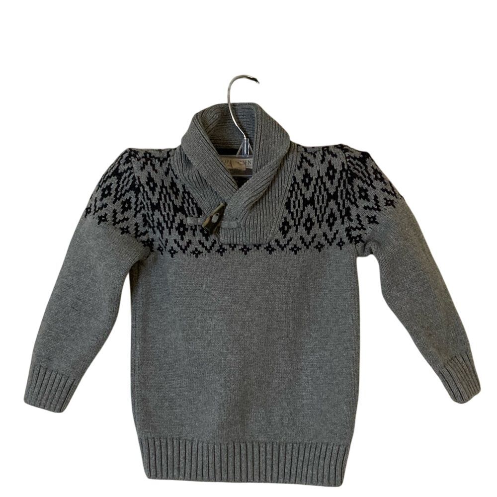 Hope and Henry Boys Shawl Collar Organic Cotton Sweater XXS Grey Navy Classic